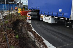 Truck blocks Main Street